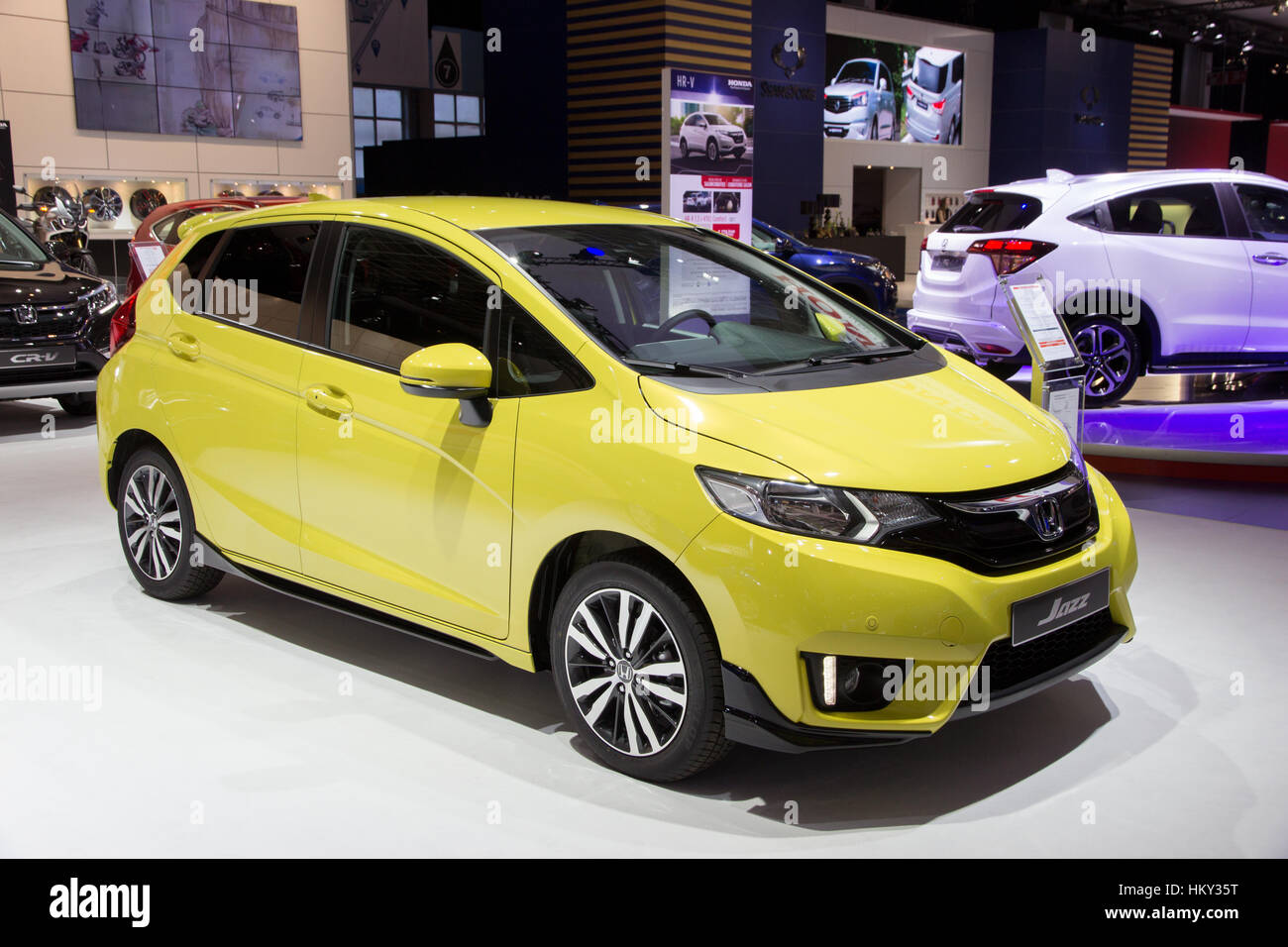 BRUSSELS - JAN 12, 2016: Honda Jazz on display at the Brussels Motor Show. Stock Photo