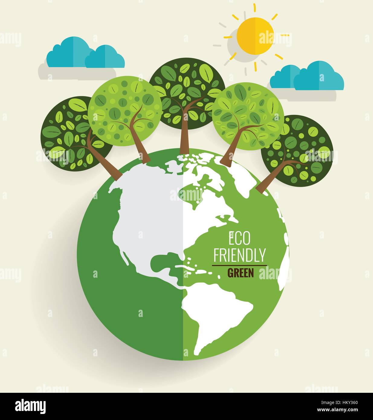 ECO FRIENDLY. Ecology concept with Green Eco Earth and Trees. Vector ...