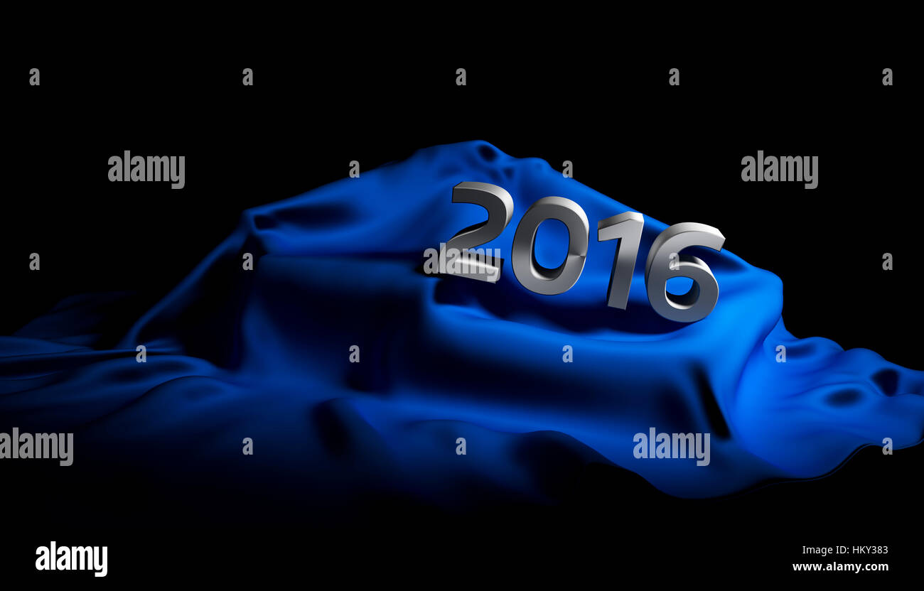 Chrome numbers 2016 on the blue luxury satin. Stock Photo