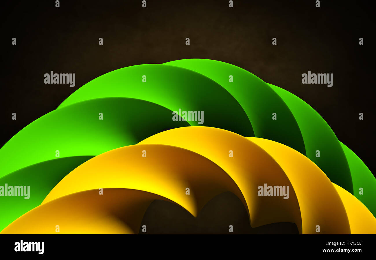 Green and orange spiral as abstract object on the dark background. 3D ...