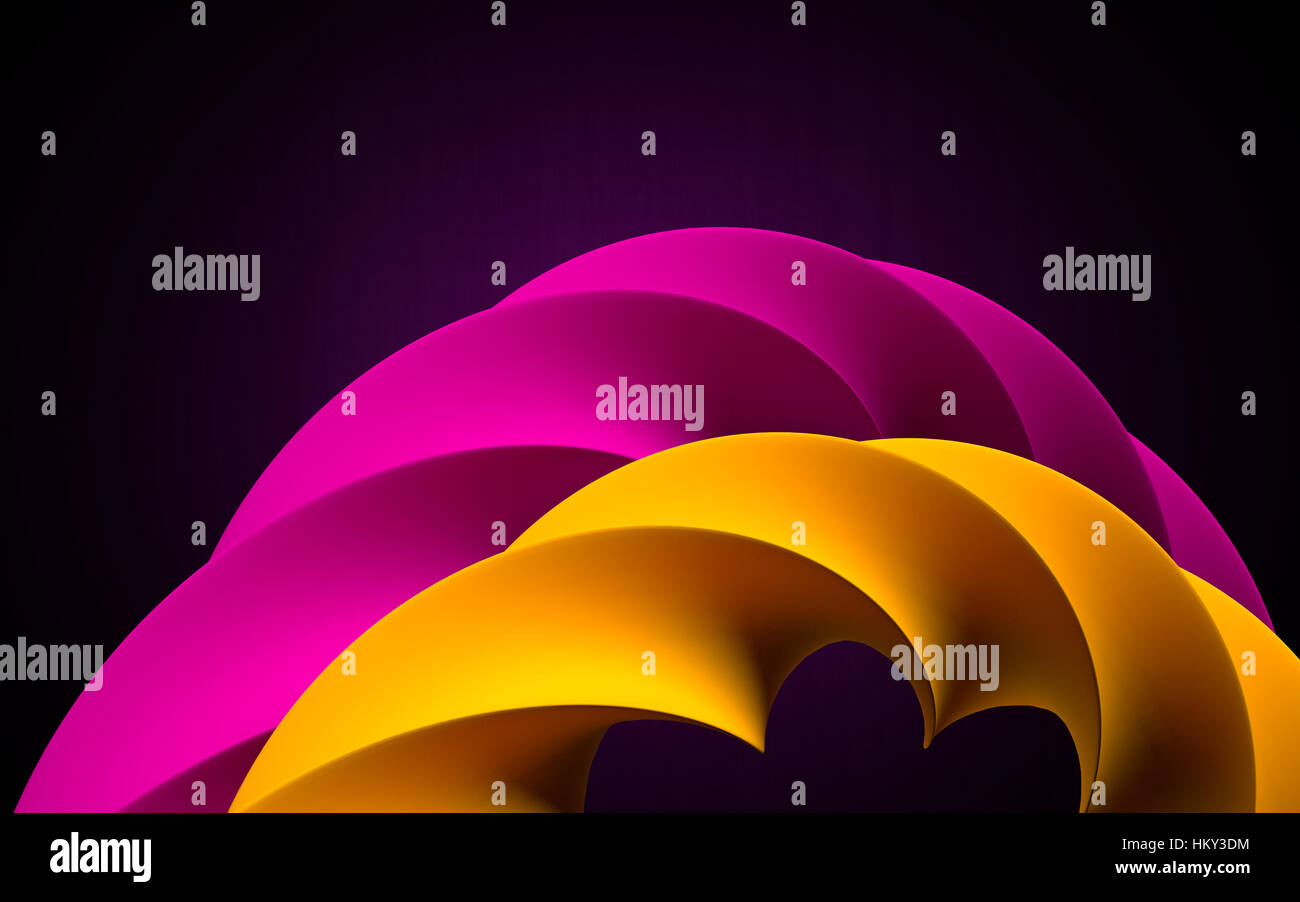 Purple and orange spiral as abstract object on the dark background. 3D ...