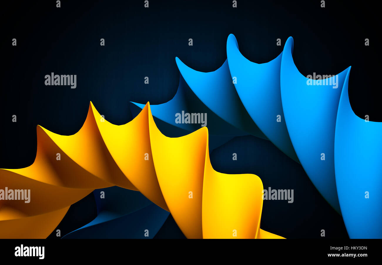 Blue and orange spiral as abstract object on the dark background. 3D ...