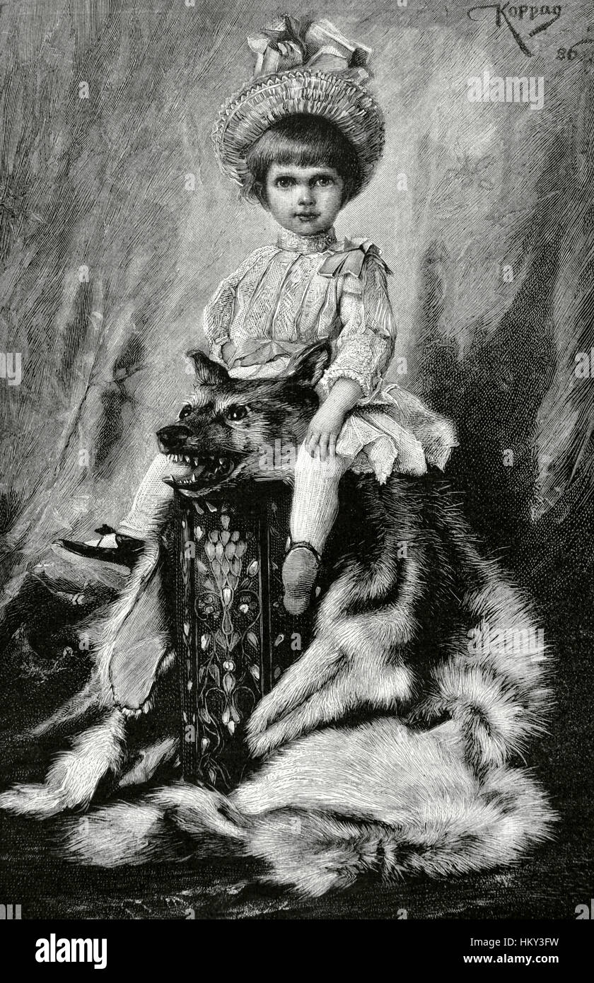 Prince Ferdinand of Bavaria (1884-1958). Infante of Spain. Portrait as a child. Engraving by M. Weber. Almanac of The Illustration, 1888. Stock Photo