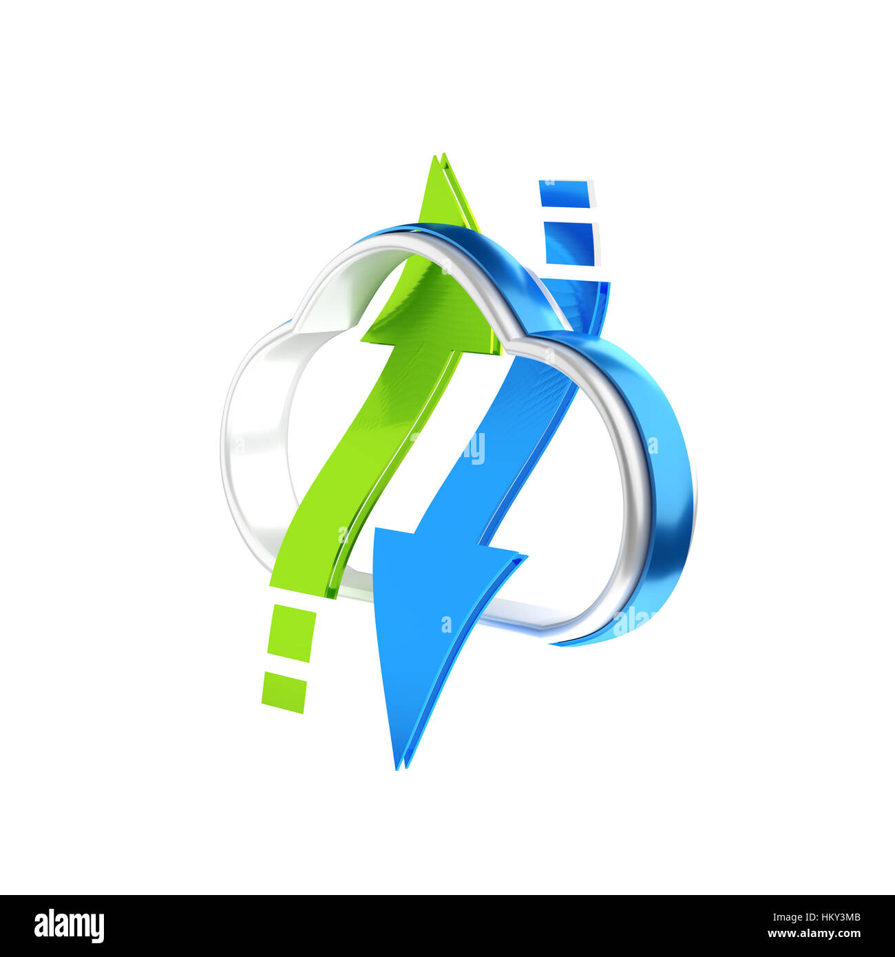 3D icon of cloud with two arrows as download and upload data. Stock Photo