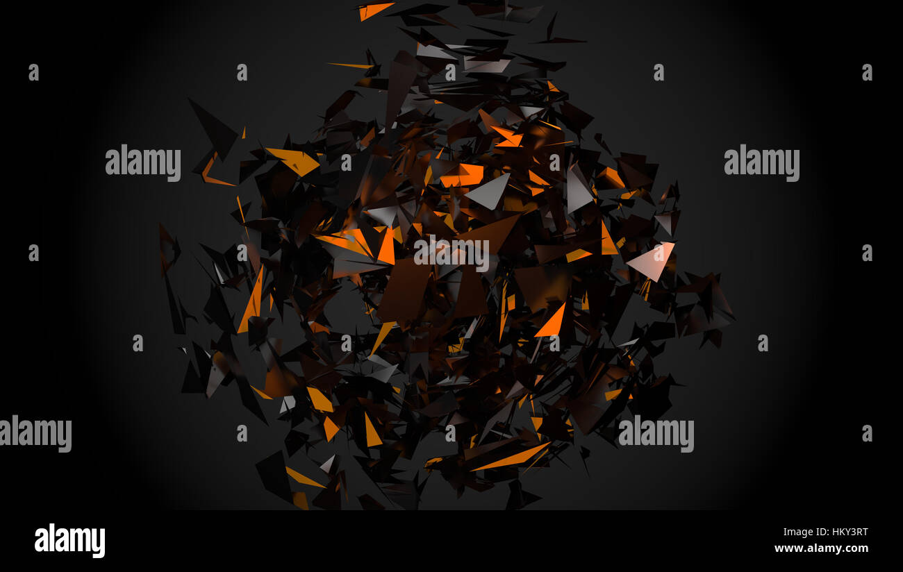 Abstract shapes as chaotic explode background. 3D render image. Design elements. Stock Photo
