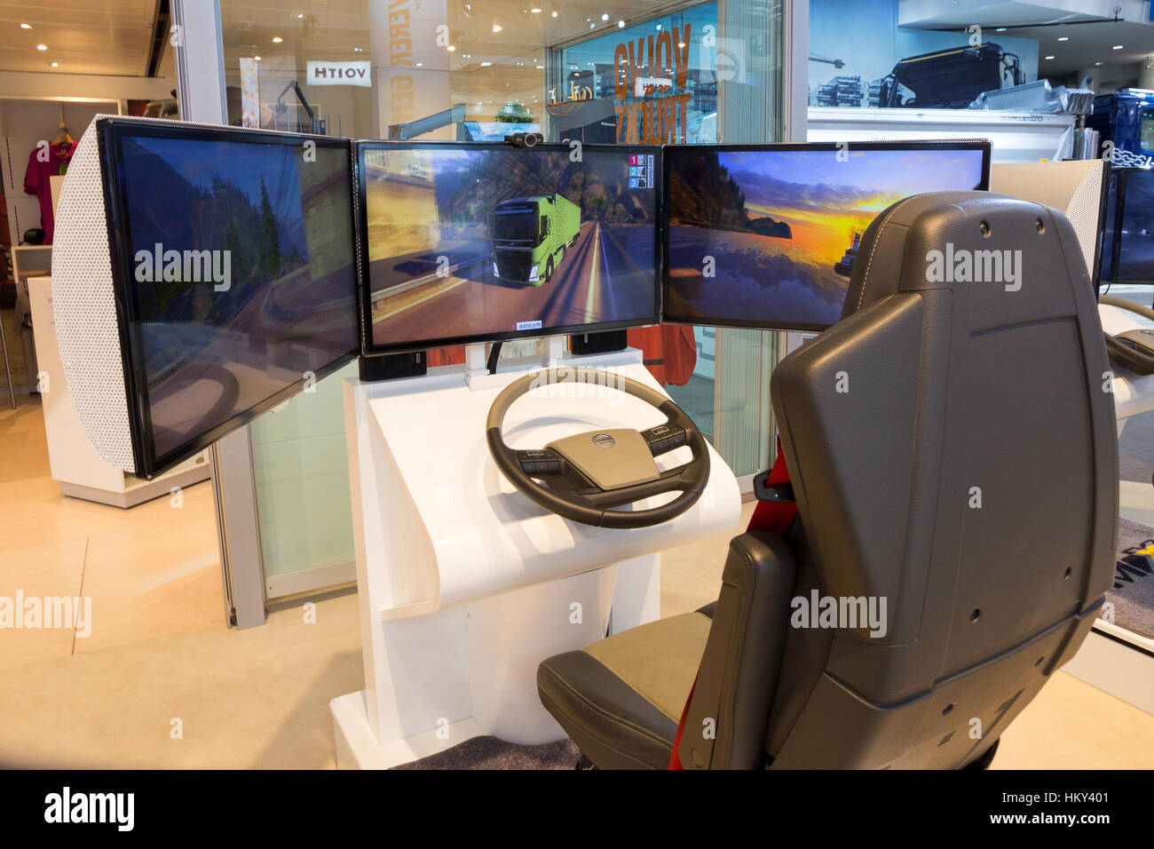HANNOVER, GERMANY - SEP 21, 2016: Volvo truck simulator at the International Motor Show for Commercial Vehicles. Stock Photo