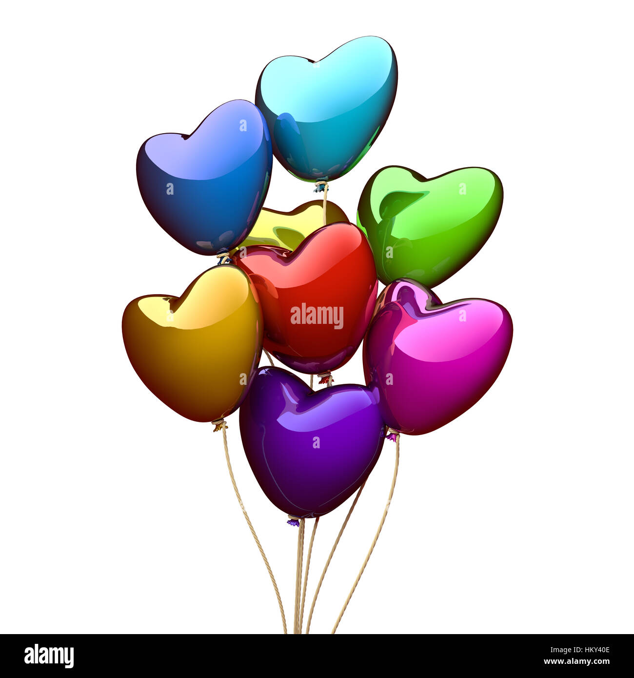 Color heart balloons isolated on the white background. 3D render image ...