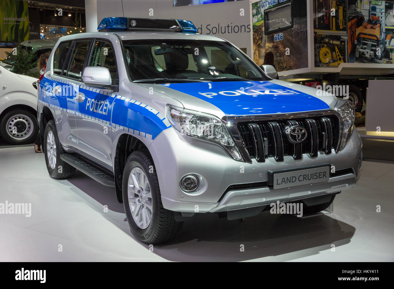 HANNOVER, GERMANY - SEP 21, 2016: German Police Toyota Land Cruiser on display at the International Motor Show for Commercial Vehicles. Stock Photo