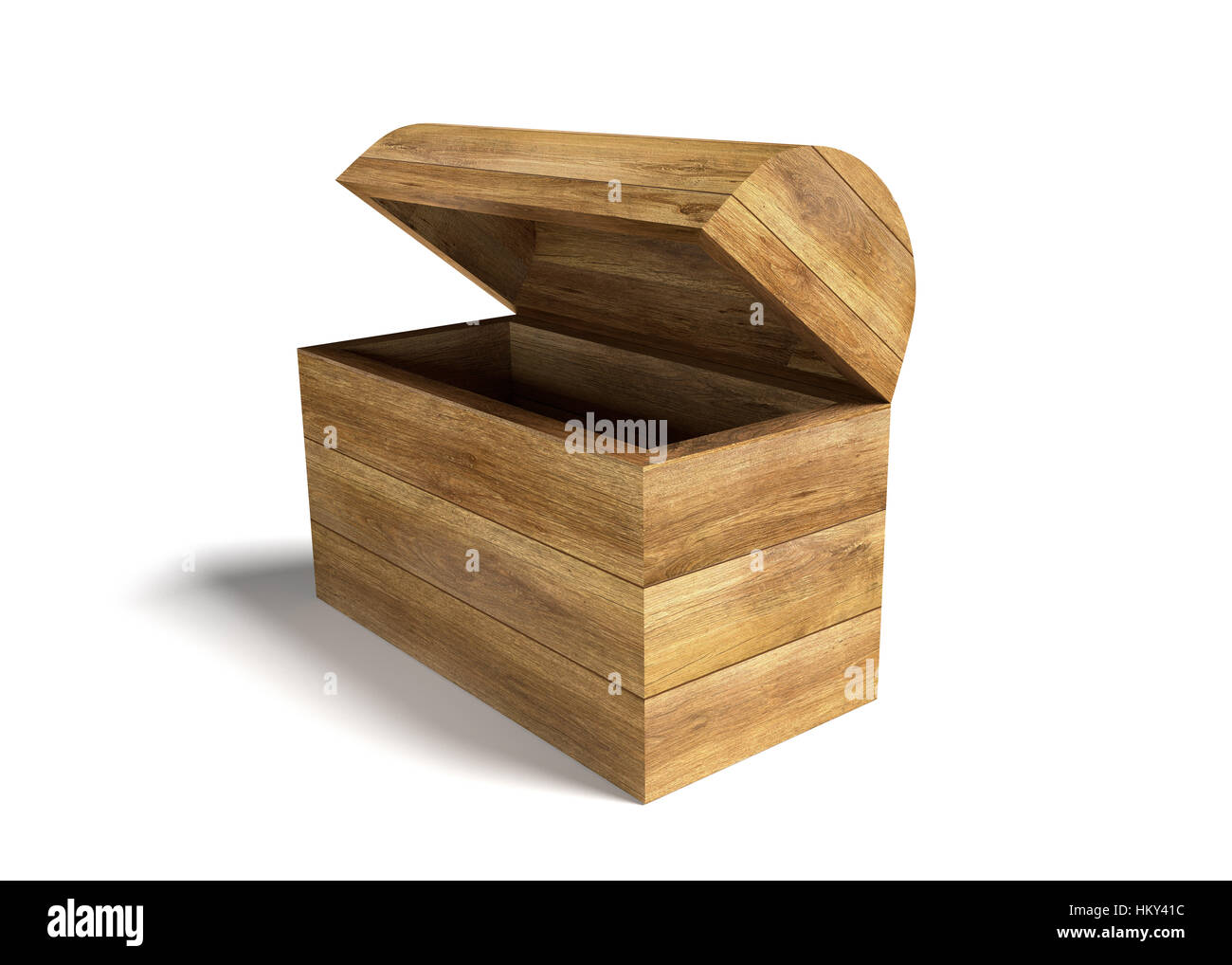 Open wooden chest isolated on the white. 3D render image. Stock Photo