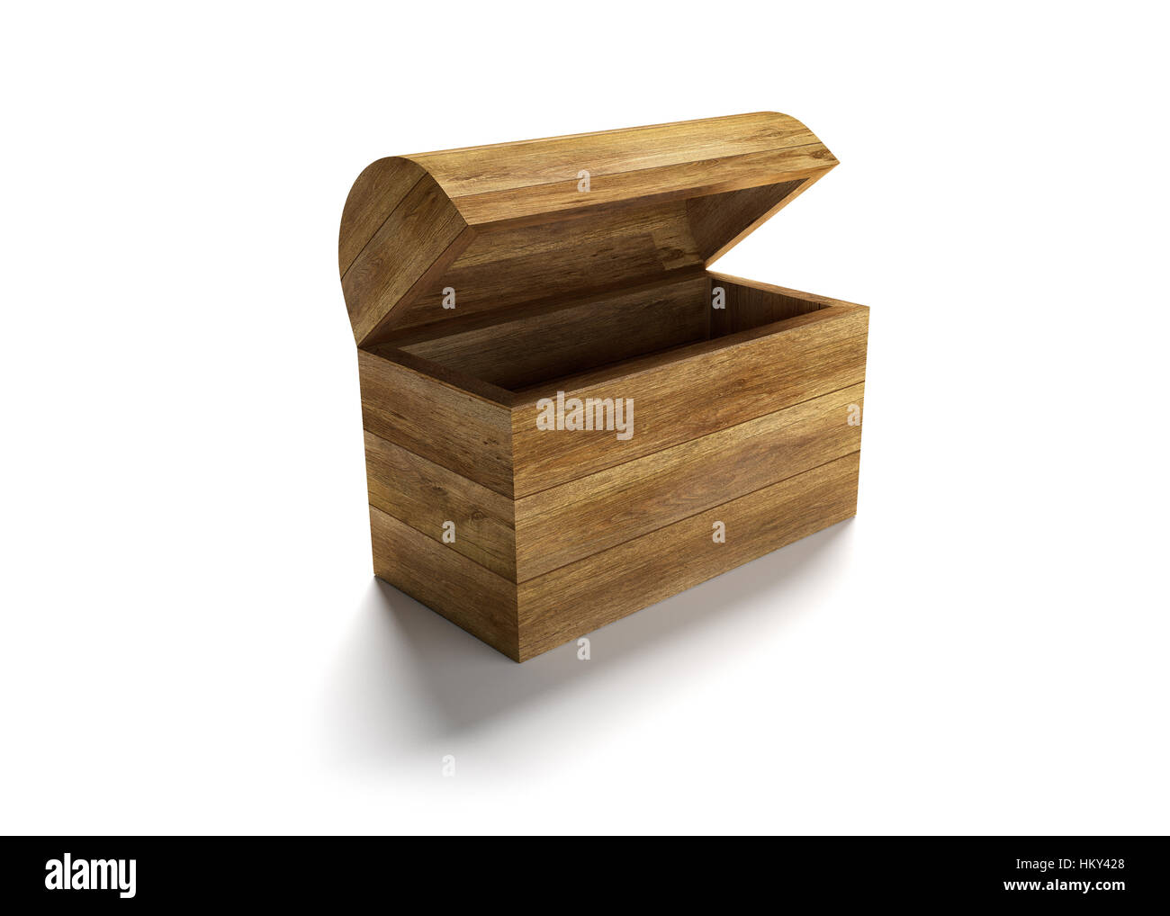 Open wooden chest isolated on the white. 3D render image. Stock Photo