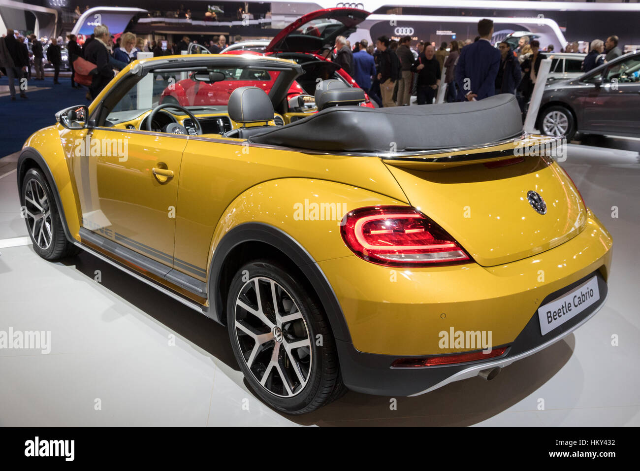 BRUSSELS - JAN 19, 2017: VW Beetle Cabrio on display at the Motor Show Brussels. Stock Photo