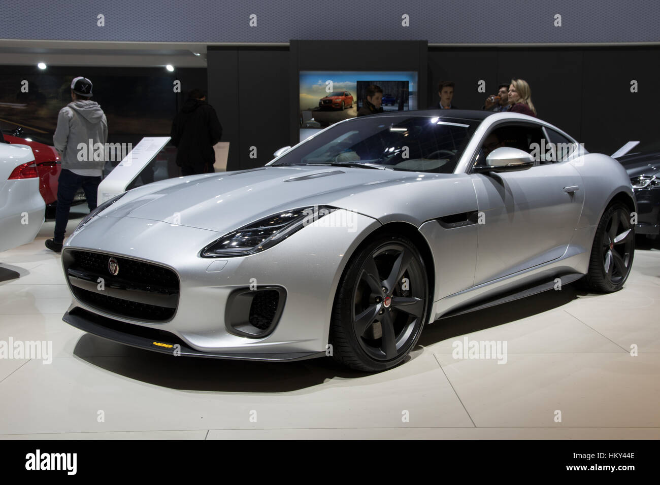 BRUSSELS - JAN 19, 2017: 2018 New Jaguar F-TYPE 400 Sport on display at the Motor Show Brussels. Stock Photo