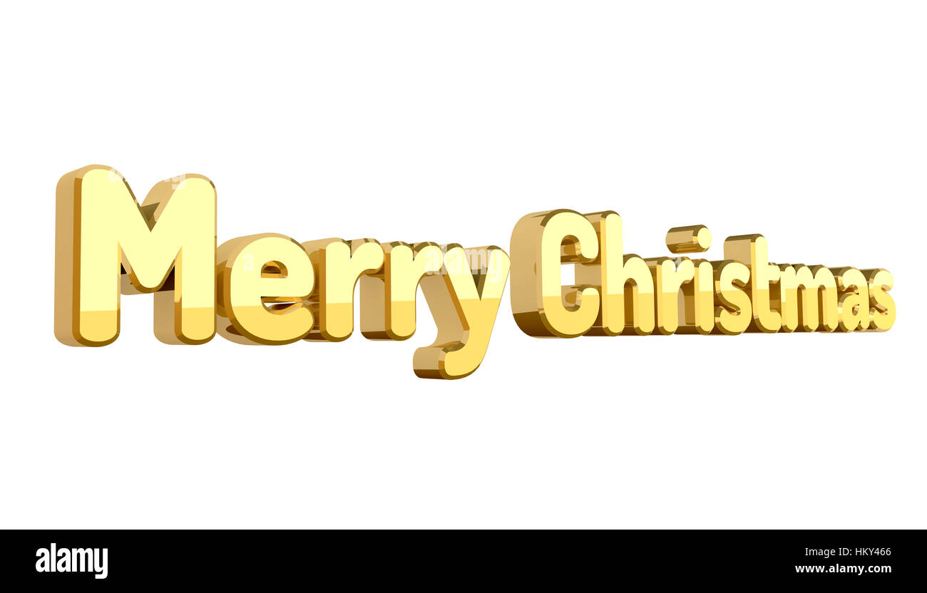 Golden 3D text Merry Christmas isolated on the white. Stock Photo
