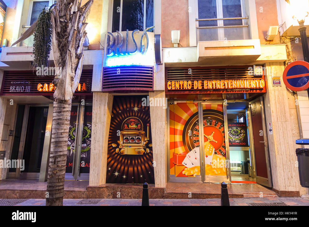 Facade of a Small gaming, gamble center casino. Fuengirola, Spain. Stock Photo