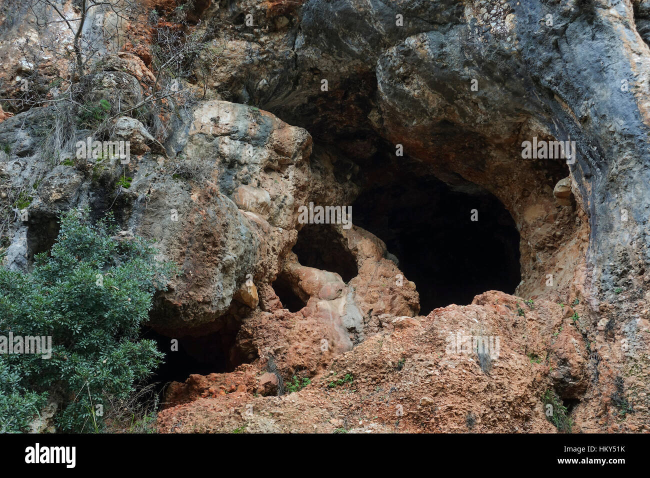Entrance of Limestone cave, Alhaurin, Spain. Stock Photo