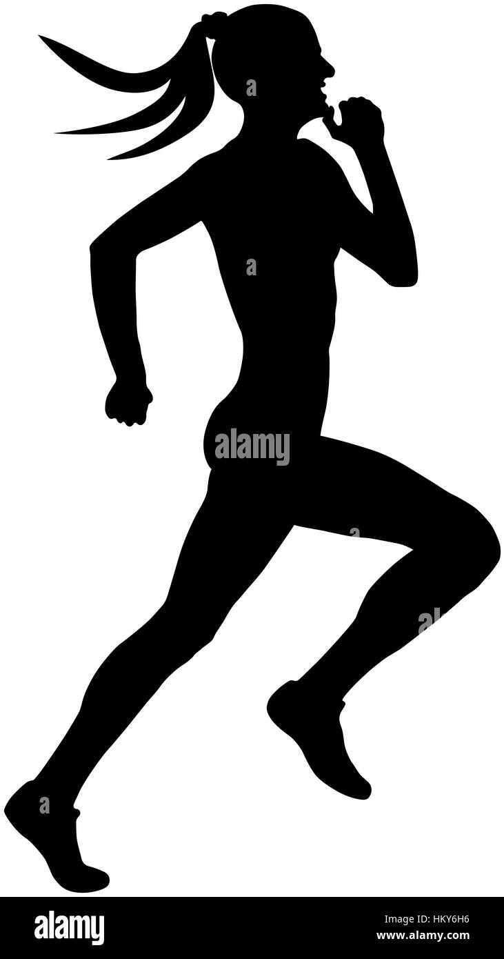 speed running muscular athlete runner black silhouette Stock Photo