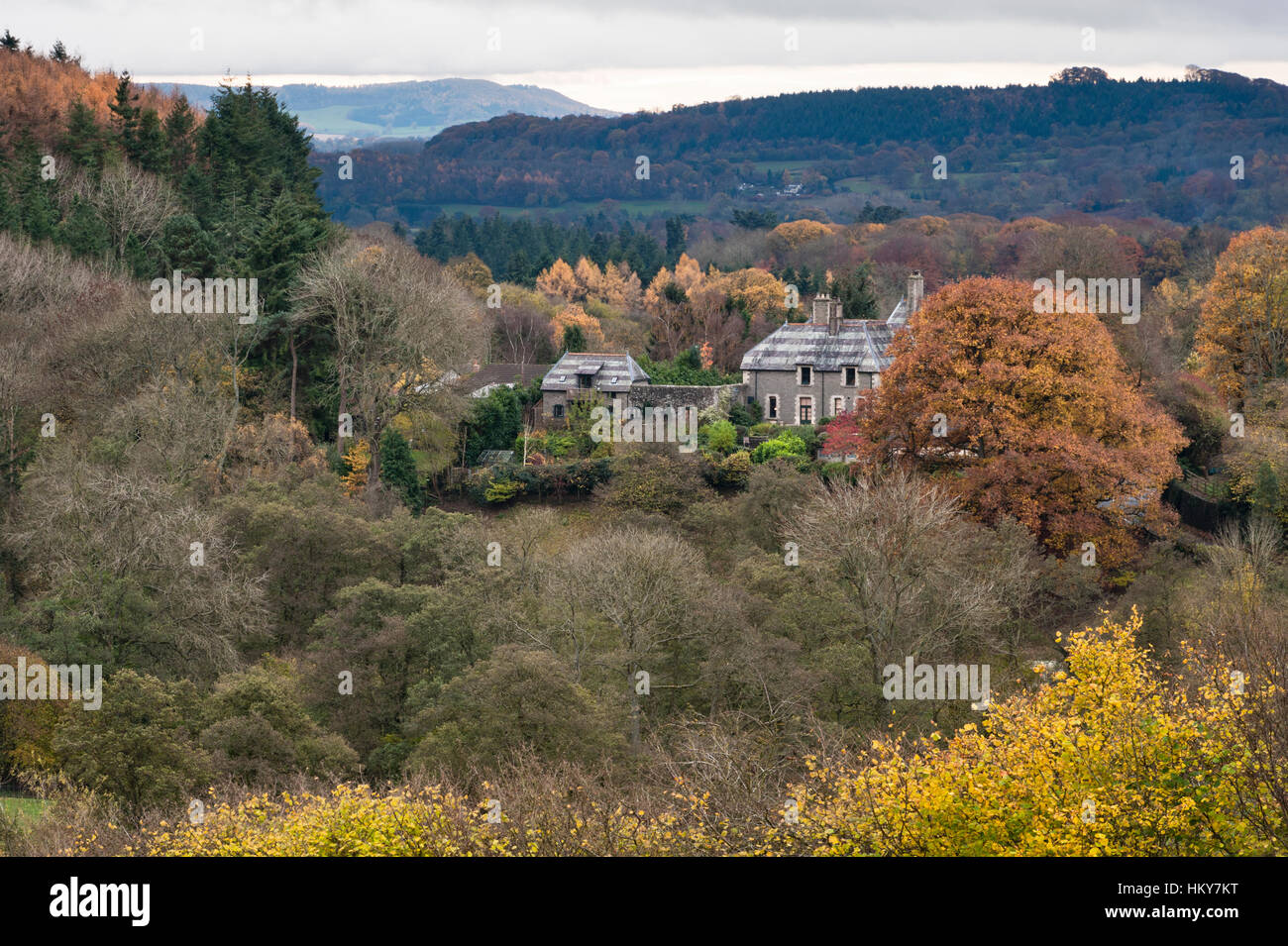 Norton, near Presteigne, Powys, UK. A distant autumn view of The Old Vicarage Country House, a luxury guesthouse and B&B Stock Photo
