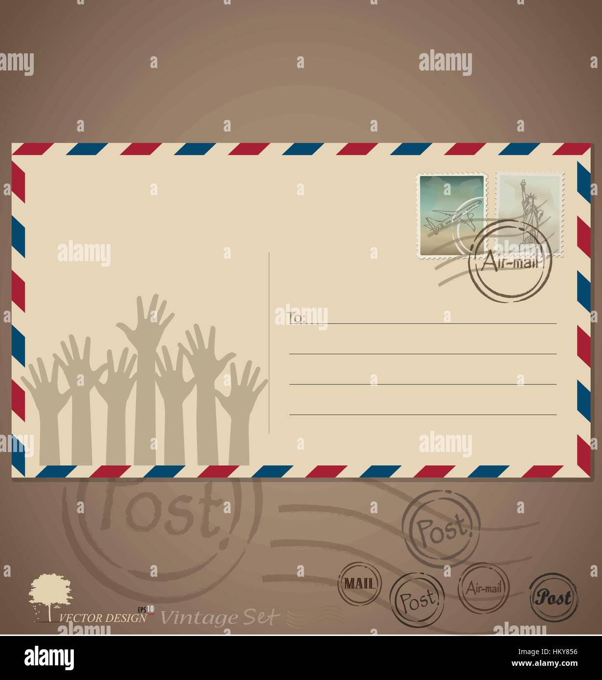 Vintage envelope designs with postage stamps. Vector illustration Stock ...