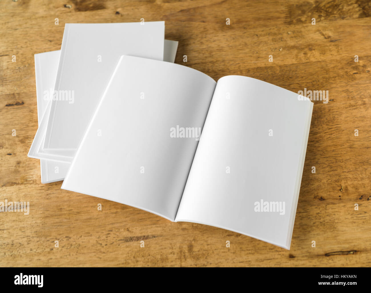 Blank catalog, magazines,book mock up on wood background Stock Photo