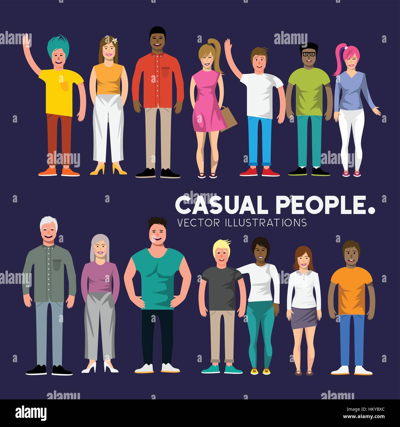 A collection of happy diverse casual people characters. Vector illustration Stock Vector