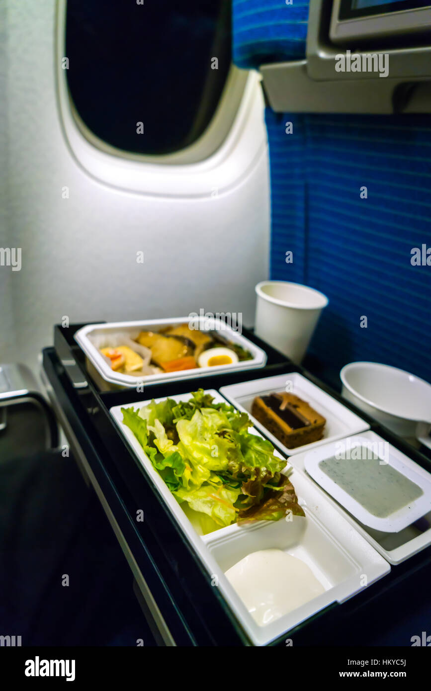 Tray of food on plane Stock Photo Alamy