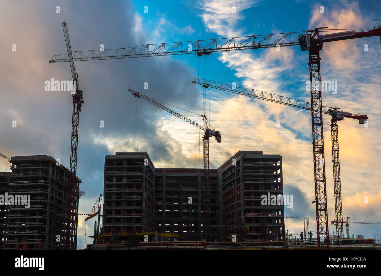 Cranes working on construction of the housing estate in former ...