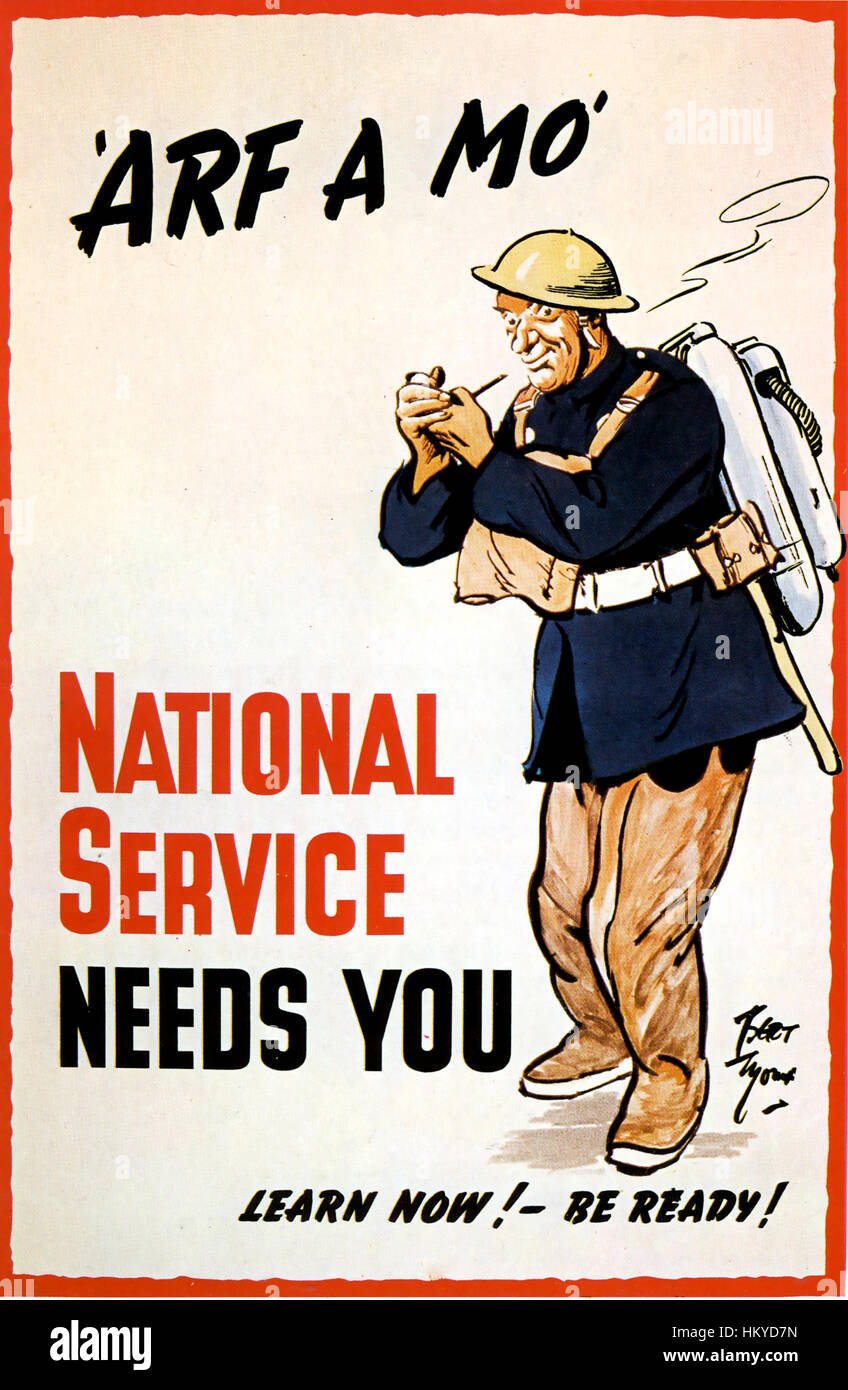 BERT THOMAS (1883-1966) Welsh artist and political cartoonist. National Service poster from 1939. Stock Photo