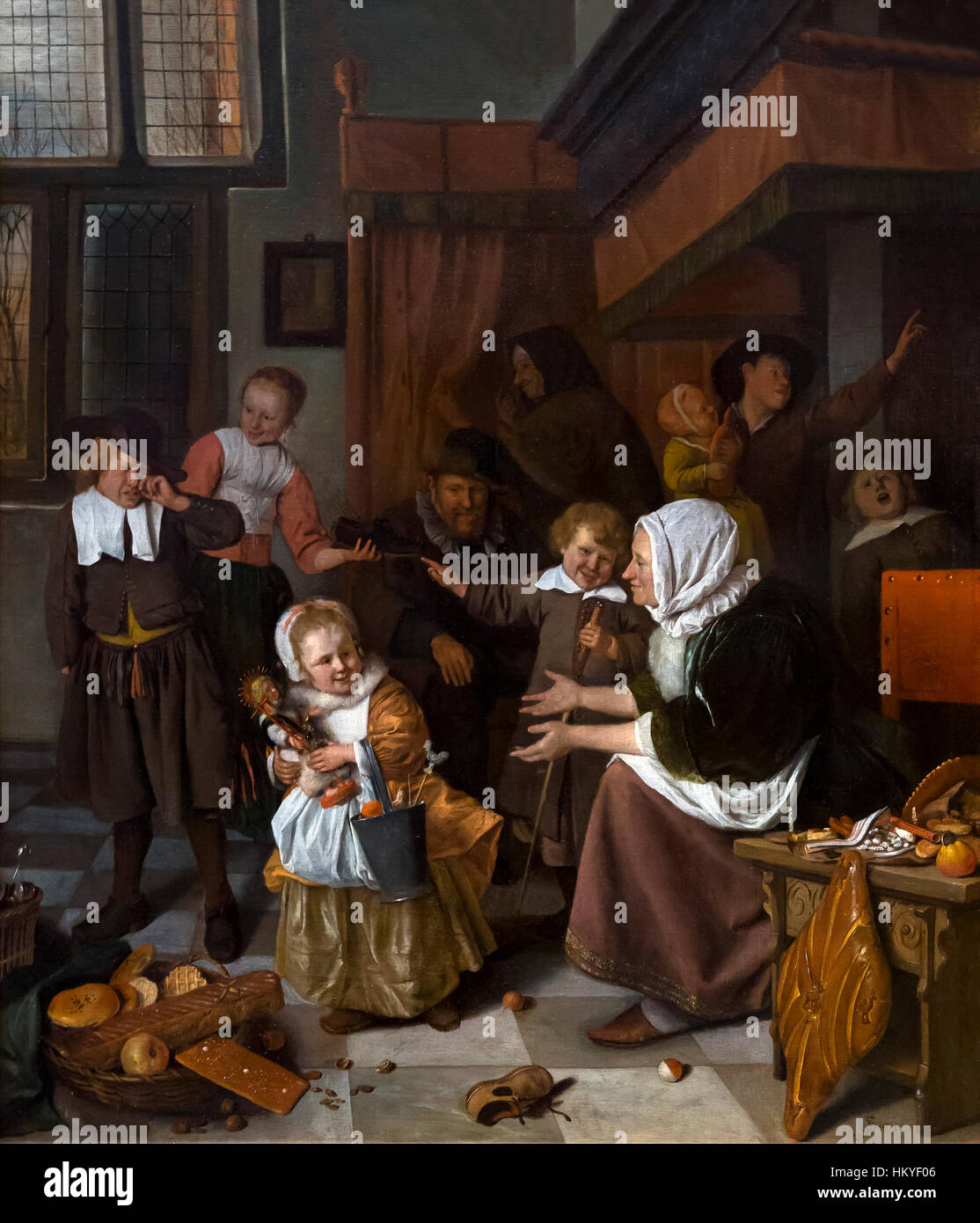 The Feast of St Nicholas, by Jan Steen, 1665-68, oil on canvas, Rijksmuseum, Amsterdam, Netherlands, Europe, Stock Photo