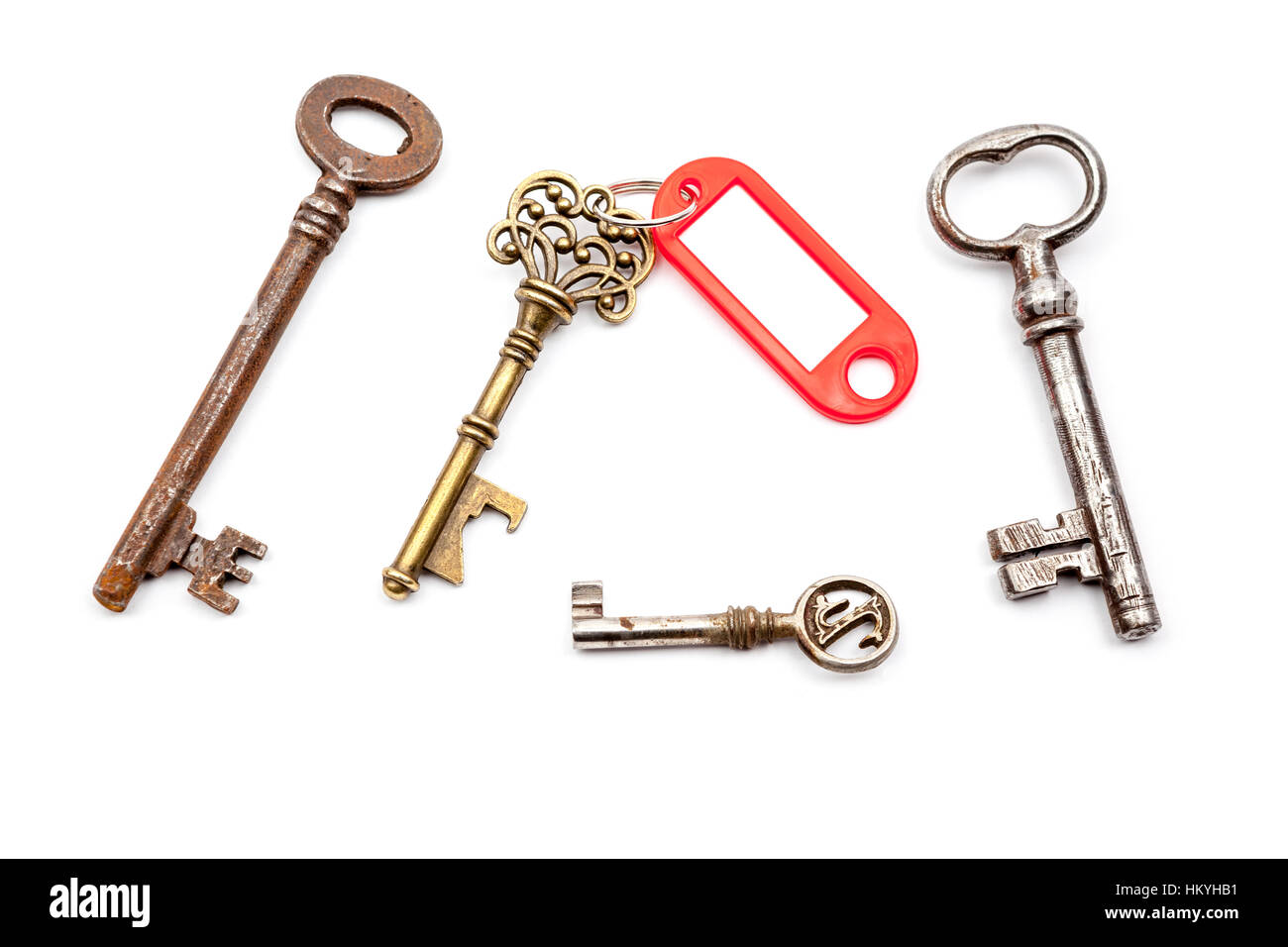 on white background an antique key with color label Stock Photo Alamy