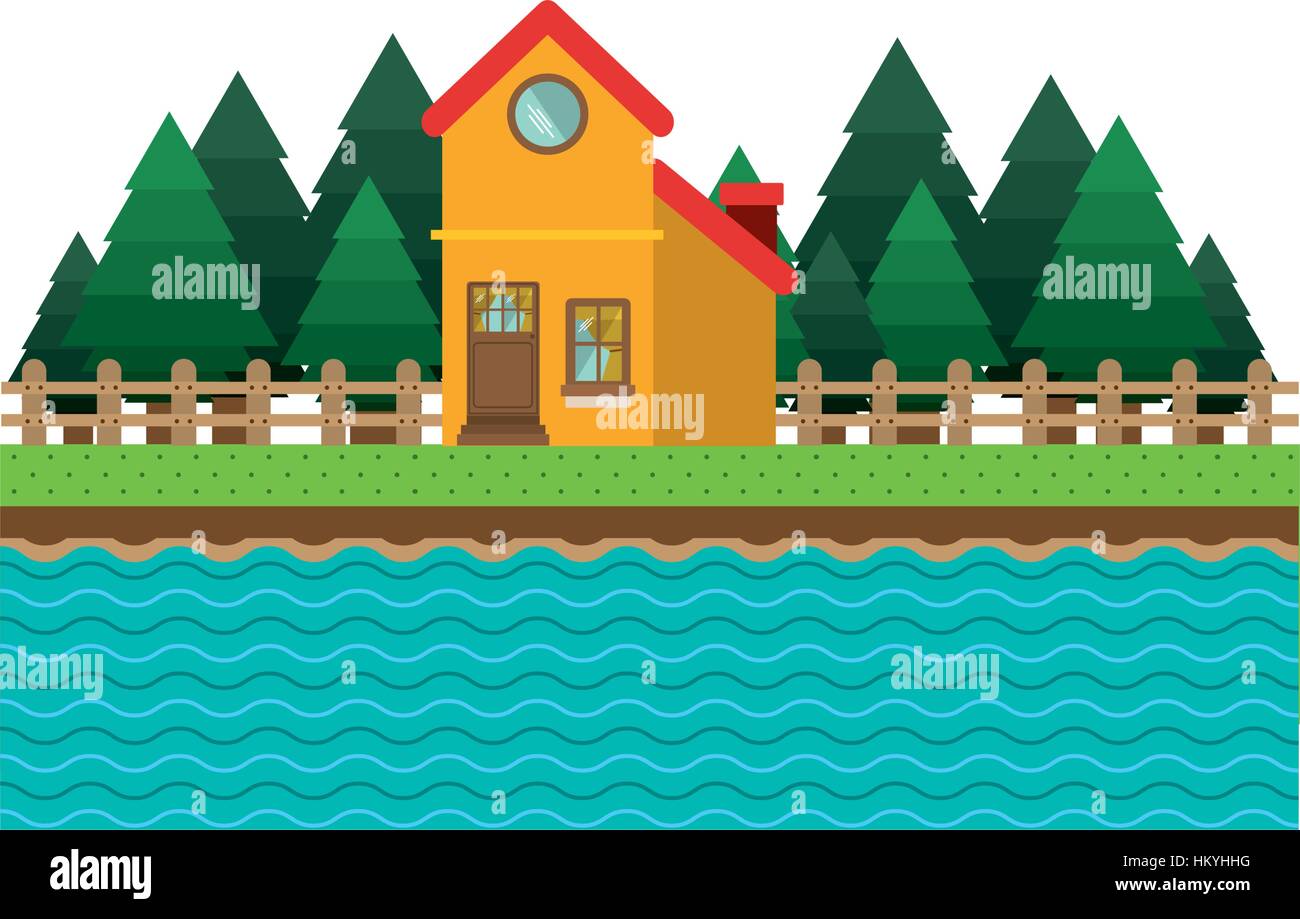 landscape forest background with house vector illustration Stock Vector ...