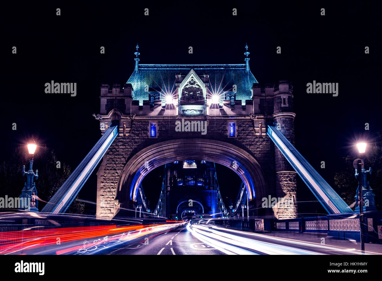 Tower Bridge car light trails in London at night Stock Photo Alamy