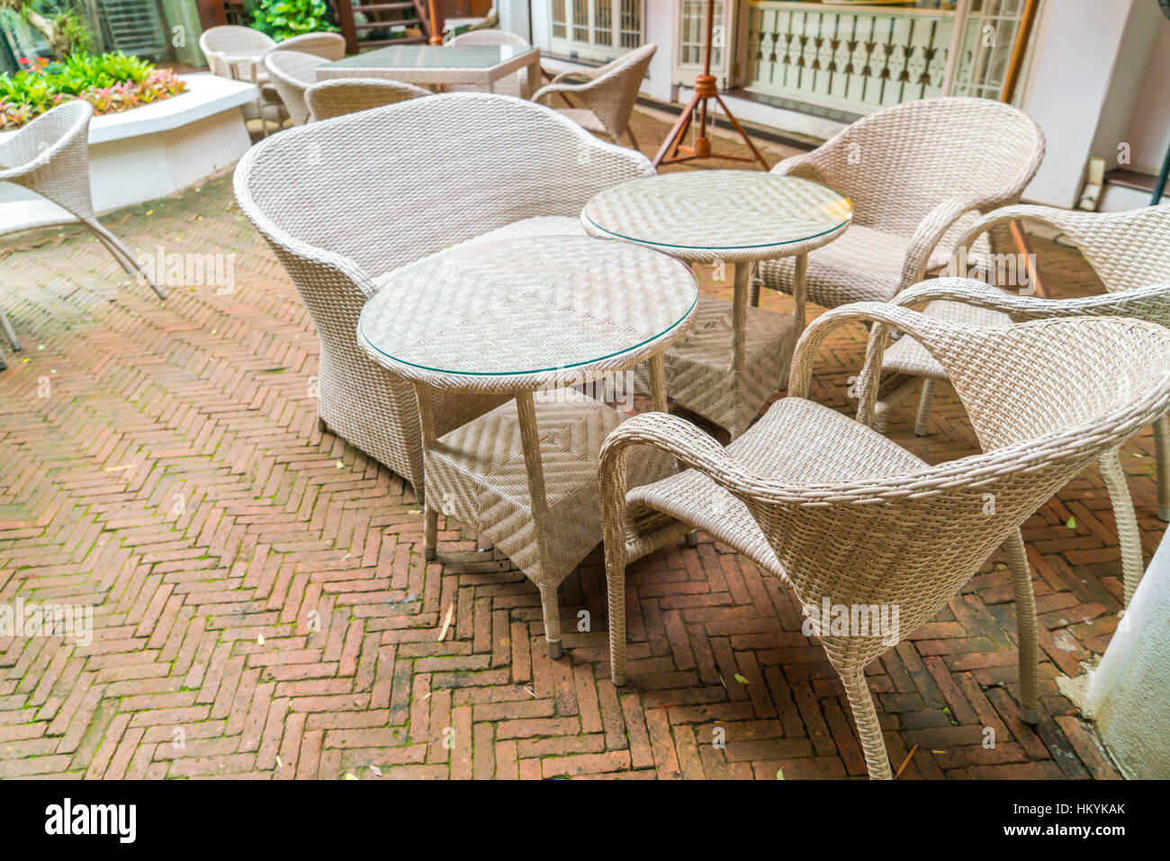 Tables and Chair in outdoor cafe restaurant Stock Photo Alamy