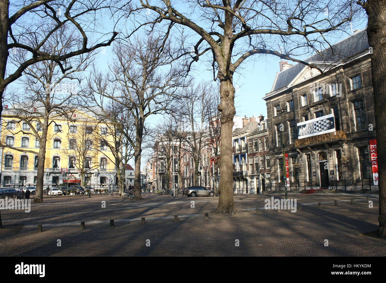 Lange Voorhout street, central The Hague (Den Haag), Netherlands with Hotel Des Indes (left) and  M.C. Escher Museum (right) Stock Photo