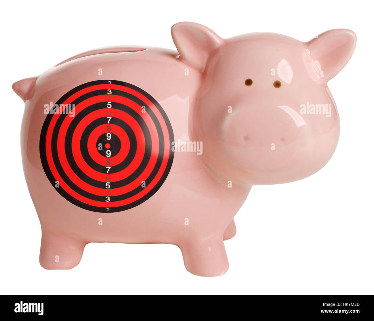 Pink piggy bank with target looking at camera Stock Photo