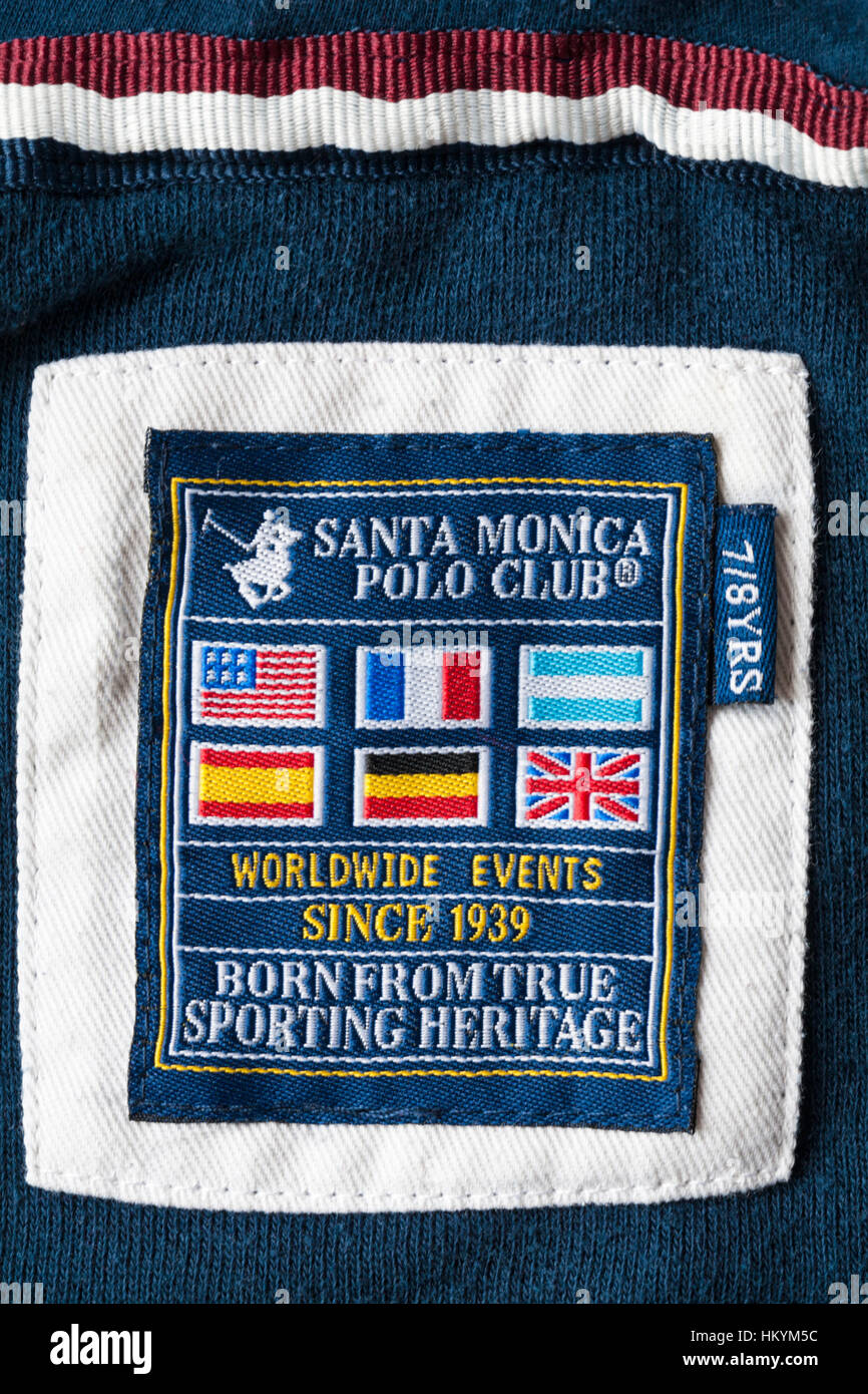 Label in Santa Monica Polo Club garment for boy 7/8 yrs - worldwide events  since 1939 born from true sporting heritage Stock Photo - Alamy