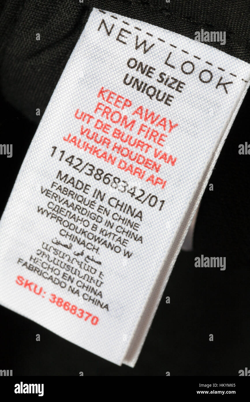 Label in New Look one size garment Made in China - translated in many  different languages - sold in the UK United Kingdom, Great Britain Stock  Photo - Alamy