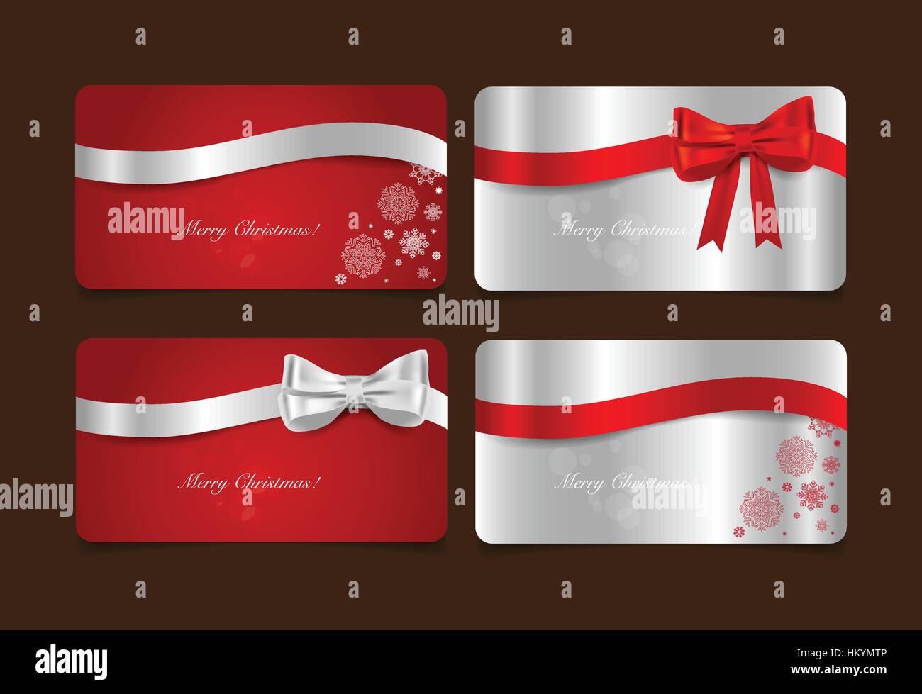 Holiday Gift Coupons with gift bows and ribbons. Vector illustration