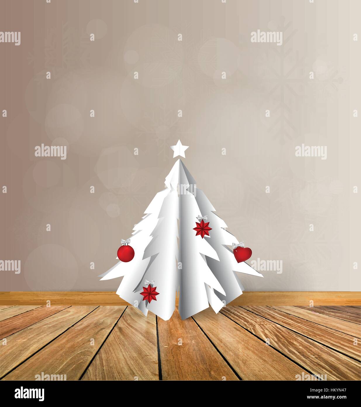 Merry Christmas Greeting Card With Origami Christmas Tree