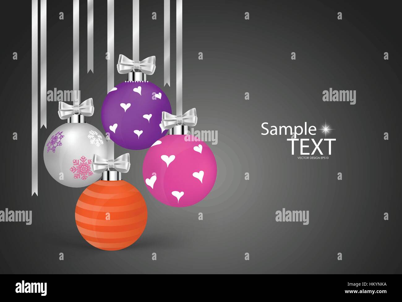 Christmas balls with ribbon and bow, vector illustration Stock Vector ...