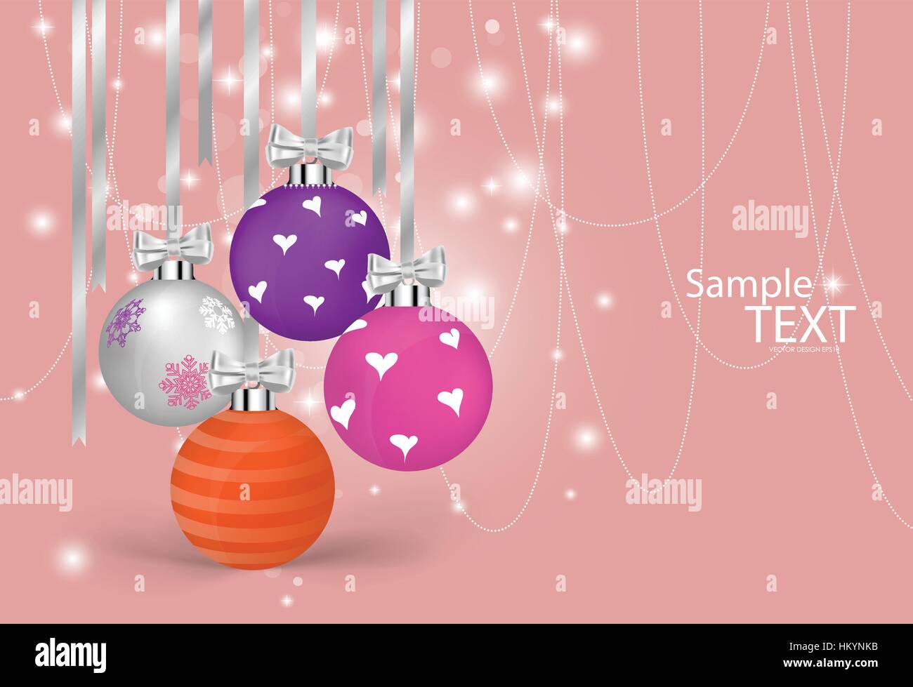 Christmas balls with ribbon and bow, vector illustration Stock Vector ...
