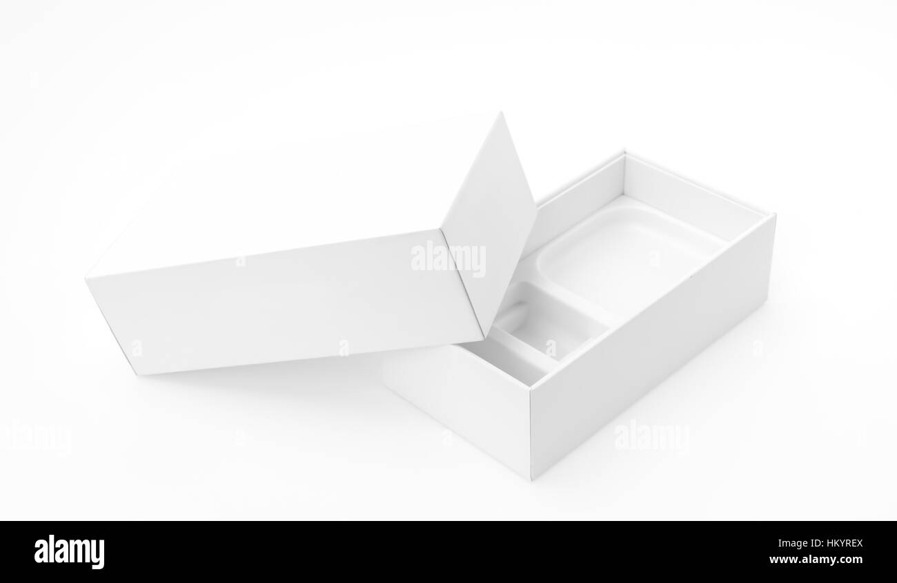 Blank white box mock up on white background Stock Photo - Alamy