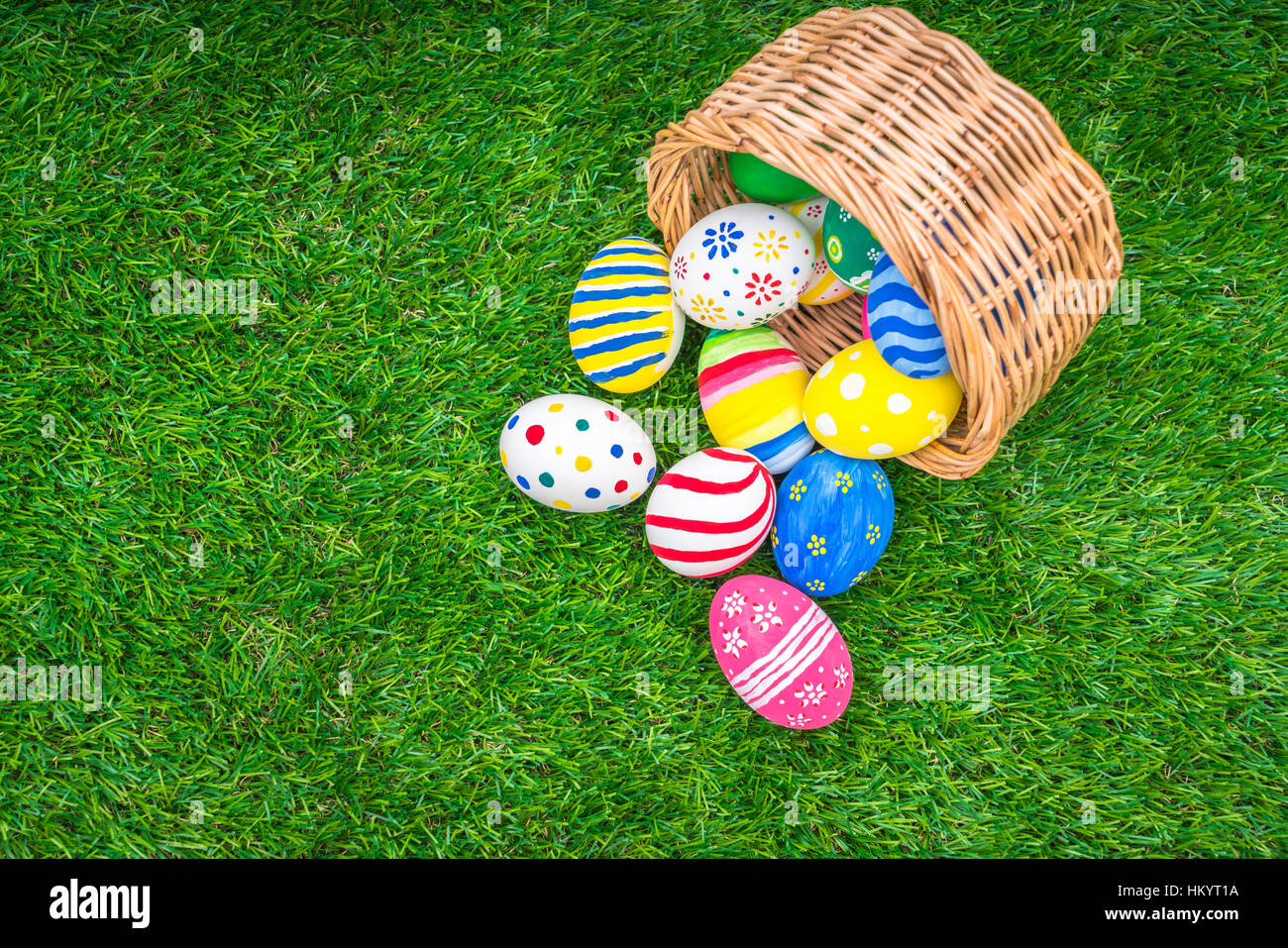 Rabbit and easter eggs in green grass Stock Photo - Alamy