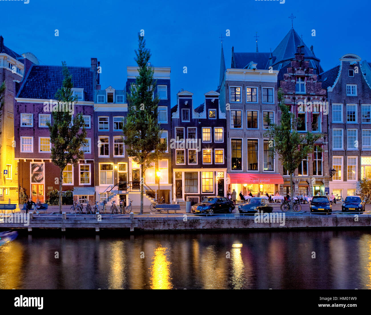 Singel canal at night in Amsterdam Stock Photo