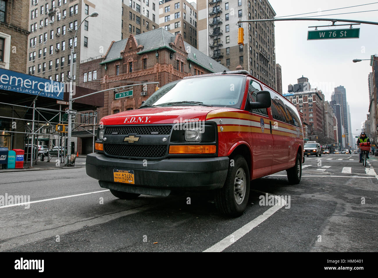 An FDNY vehicle is parked on Amsterdam Avenue. Stock Photo