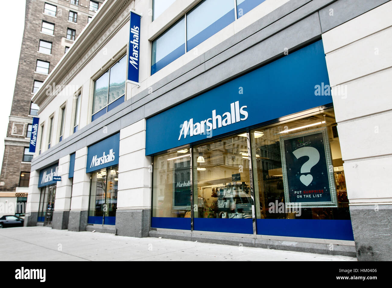 The front of a Marshalls department store in Manhattan. Stock Photo