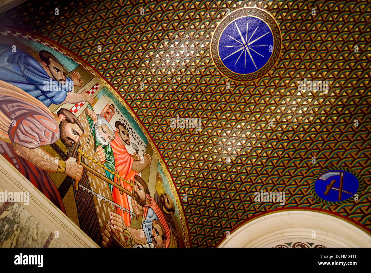 Wall mosaic within the Chapel of St Joseph, Westminster Cathedral, London, United Kingdom Stock Photo