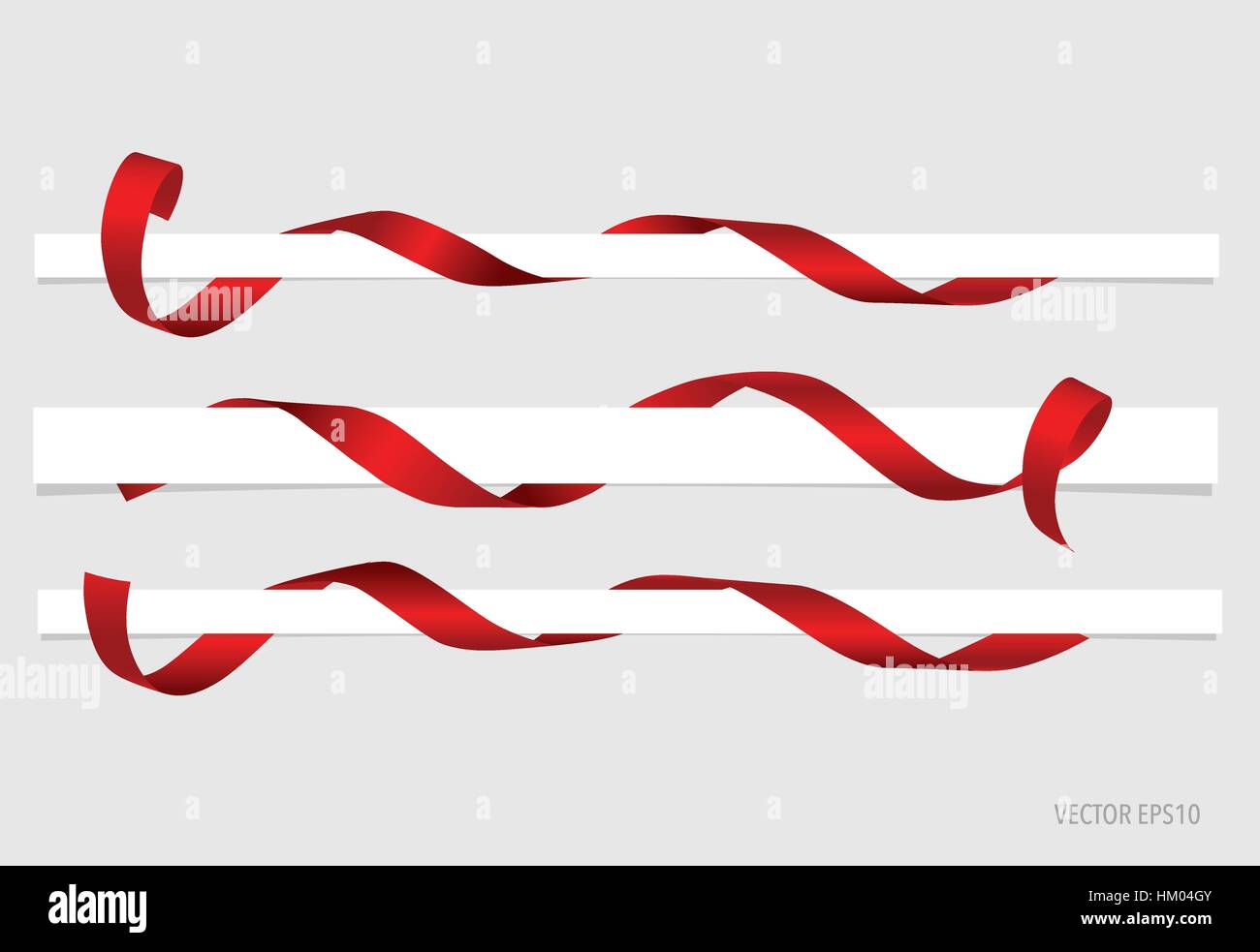 Shiny red ribbon on white background with copy space. Vector ...