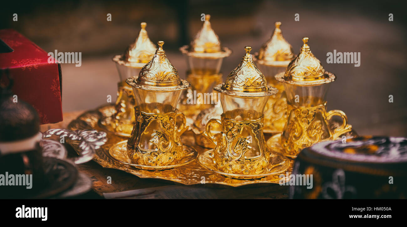 Vintage copper handmade tea cups set Stock Photo Alamy