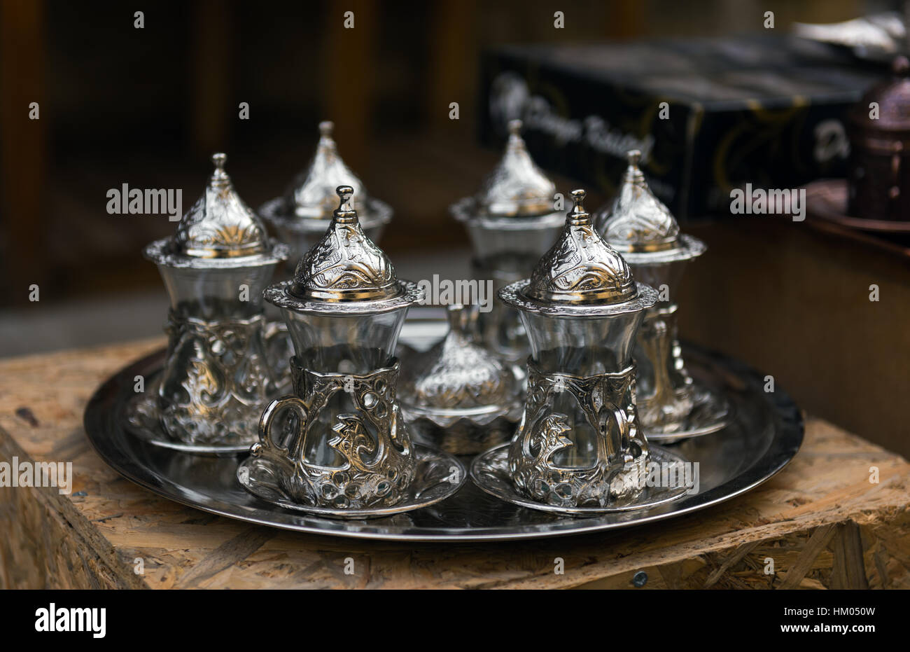 Vintage copper handmade tea cups set Stock Photo Alamy
