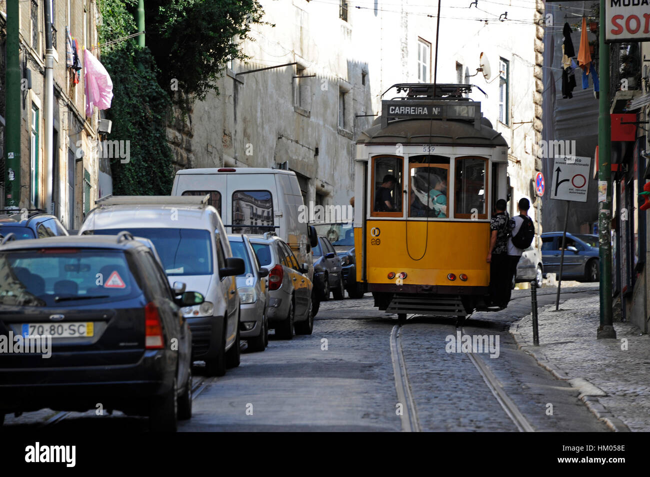Tramway in Calcada de Santo Andre, Alfama, Lisboa, Lisbon, Portugal Stock  Photo - Alamy